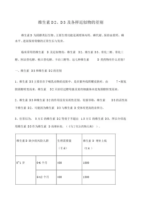 维生素DD及各种类似物的区别
