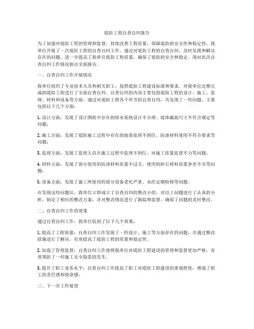 堤防工程自查自纠报告