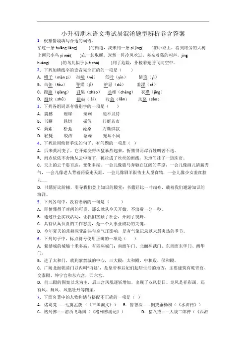 小升初期末语文考试易混淆题型辨析卷含答案
