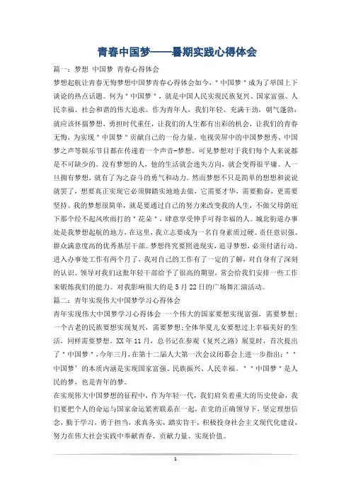 青春中国梦——暑期实践心得体会