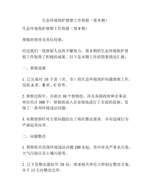 生态环境保护督察工作简报(第9期)