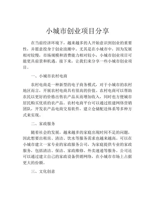 小城市创业项目分享
