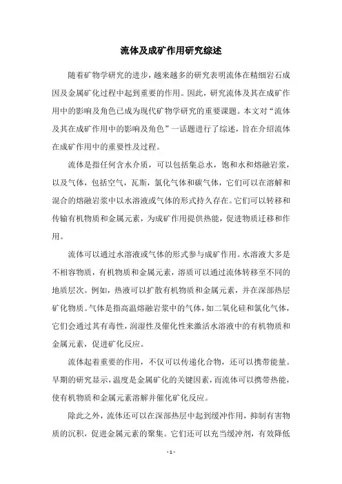 流体及成矿作用研究综述