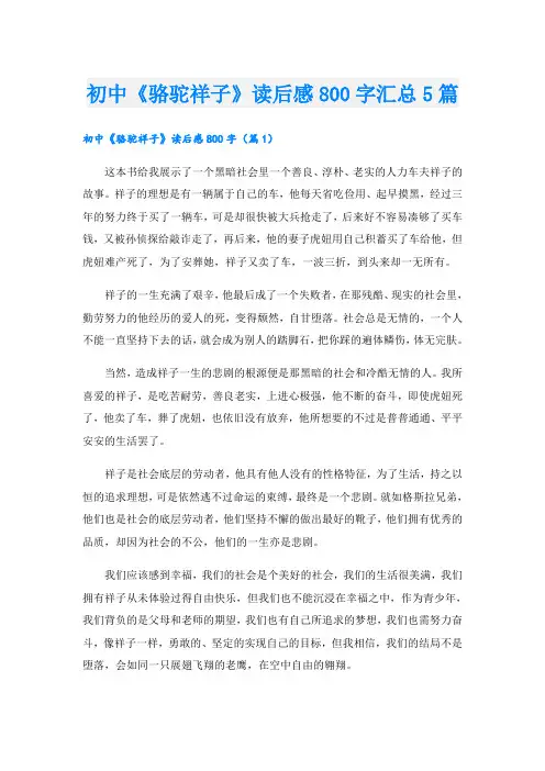 初中《骆驼祥子》读后感800字汇总5篇
