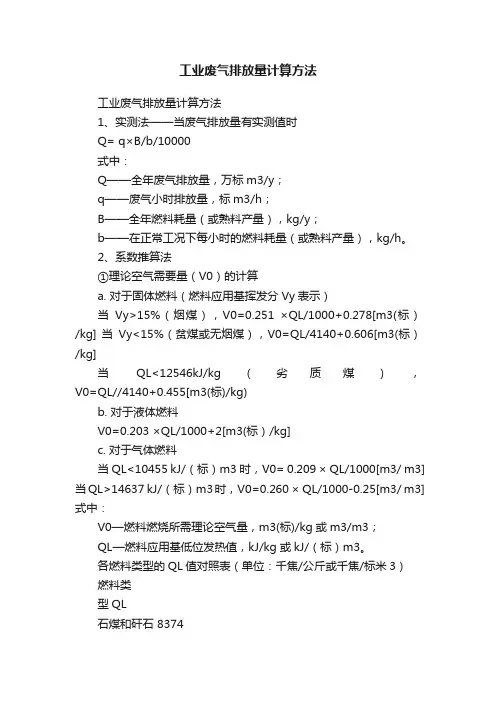 工业废气排放量计算方法