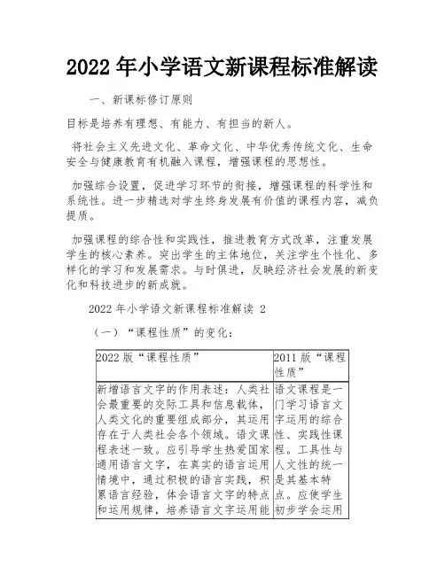 2022年小学语文新课程标准解读