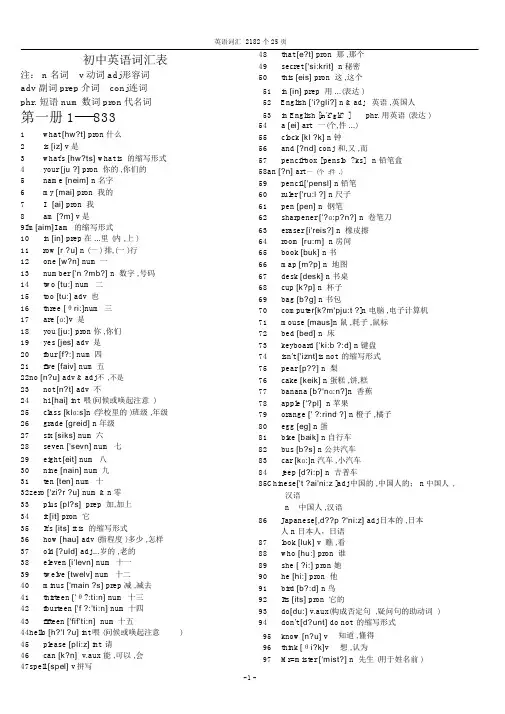 初中英语单词表大全(2182个带音标)