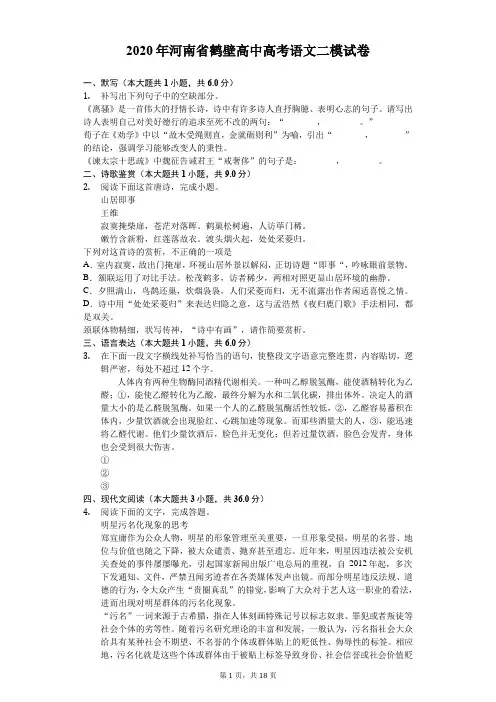 2020年河南省鹤壁高中高考语文二模试卷(含答案解析)