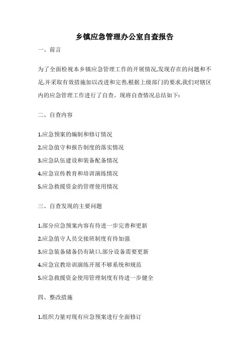乡镇应急管理办公室自查报告