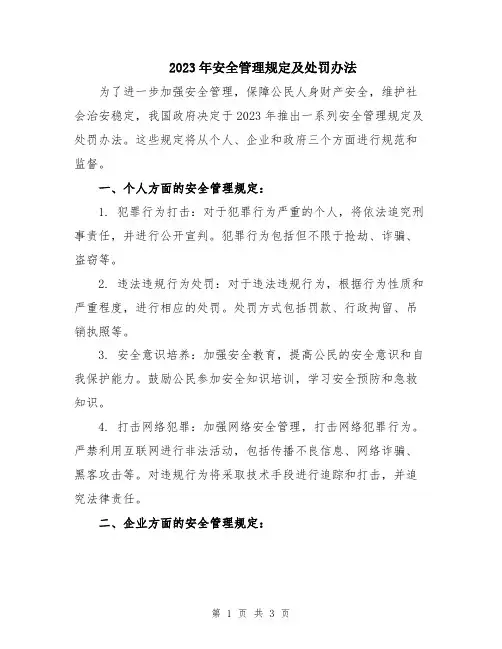 2023年安全管理规定及处罚办法