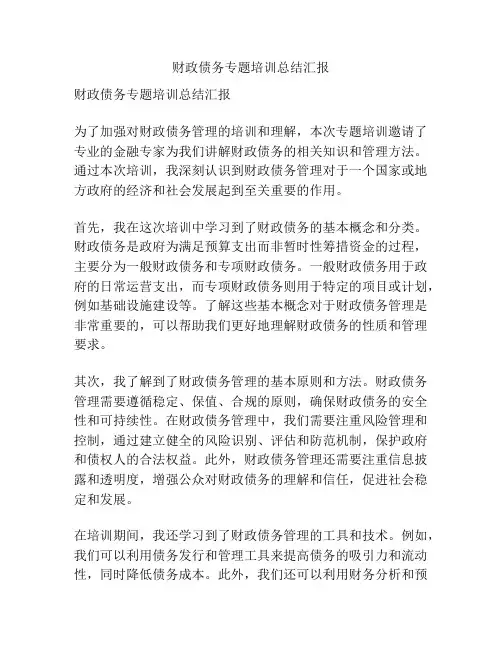 财政债务专题培训总结汇报