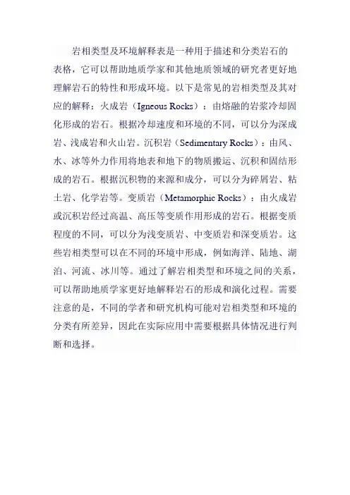 岩相类型及环境解释表