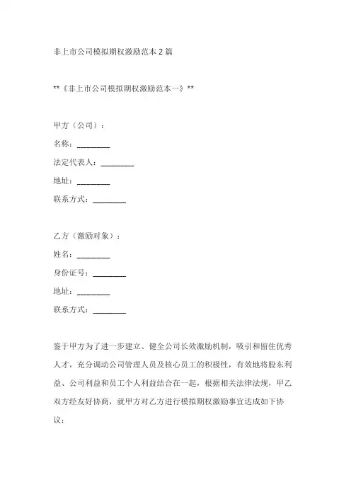 非上市公司模拟期权激励范本2篇