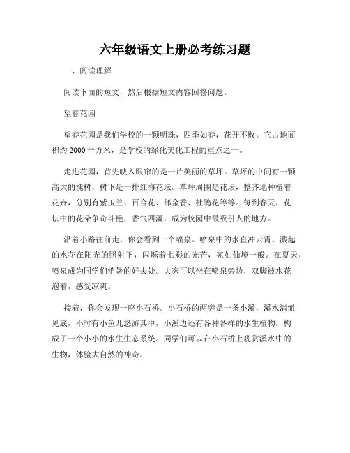六年级语文上册必考练习题