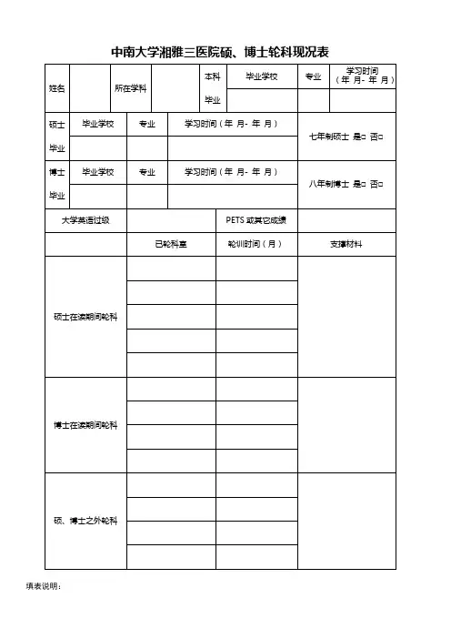 中南大学湘雅三医院硕、博士轮科现况表