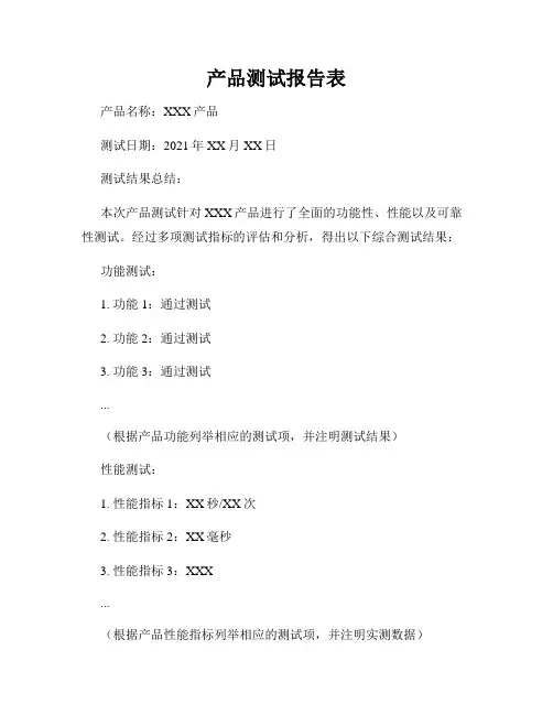 产品测试报告表
