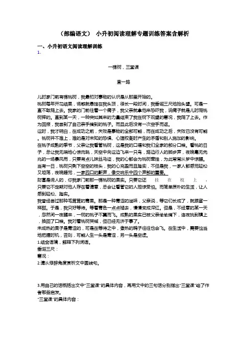 小升初(部编语文) 小升初阅读理解专题训练答案含解析