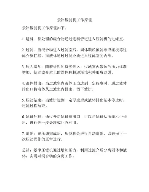 景津压滤机工作原理