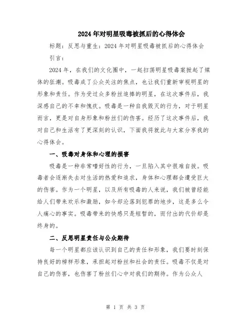 2024年对明星吸毒被抓后的心得体会