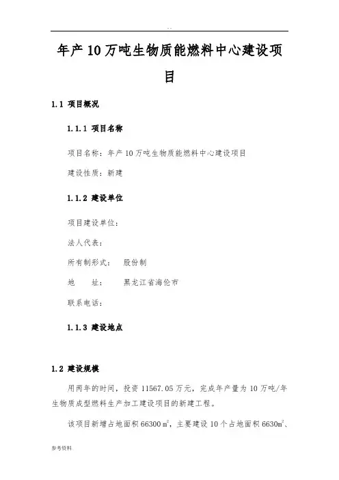 年产10万吨生物质能燃料中心建设项目可行性实施报告