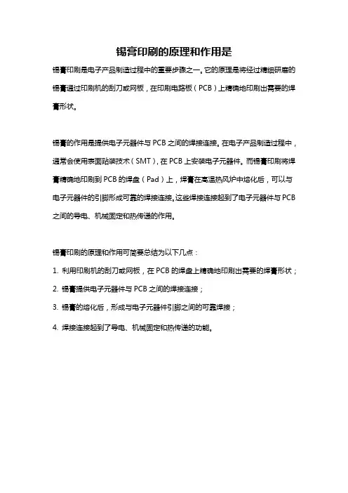 锡膏印刷的原理和作用是