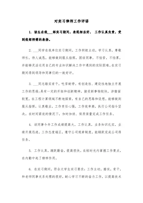 对实习律师工作评语(2篇)