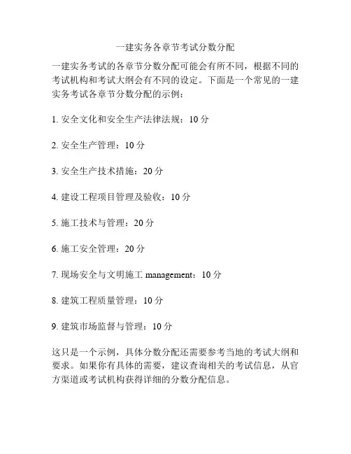 一建实务各章节考试分数分配