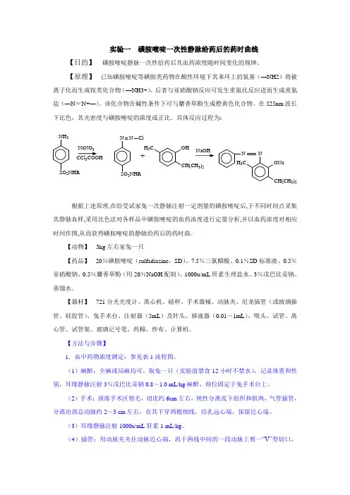 磺胺嘧啶一次性静脉给药后的药时曲线