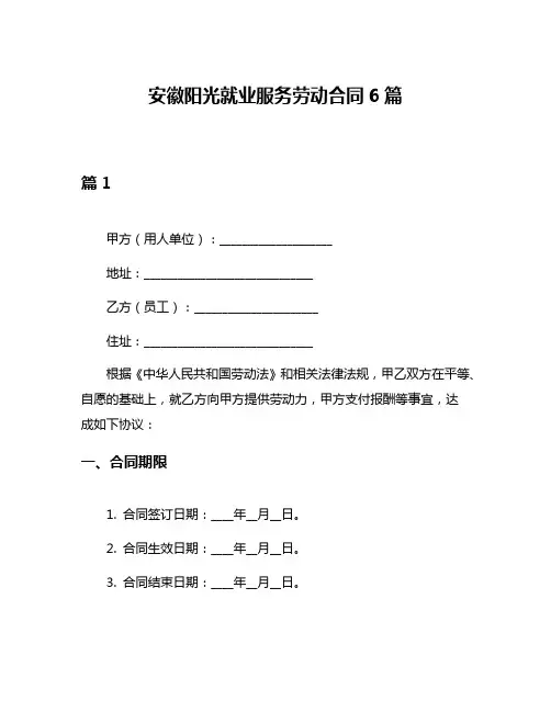 安徽阳光就业服务劳动合同6篇