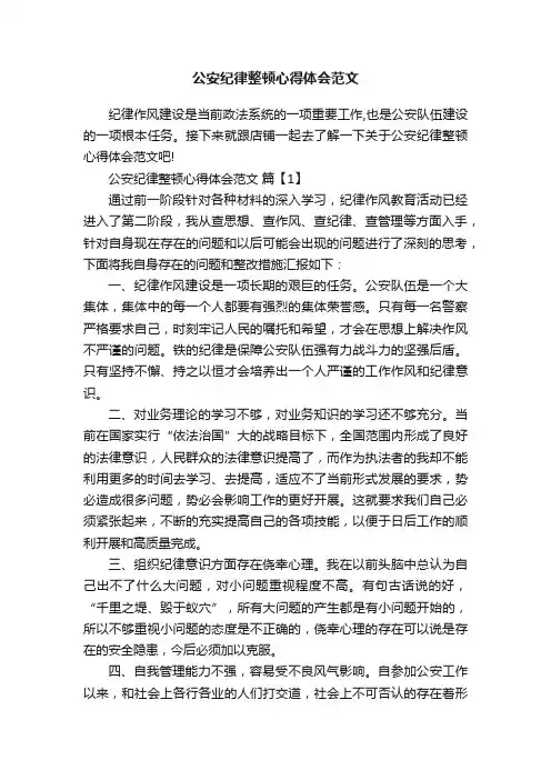 公安纪律整顿心得体会范文