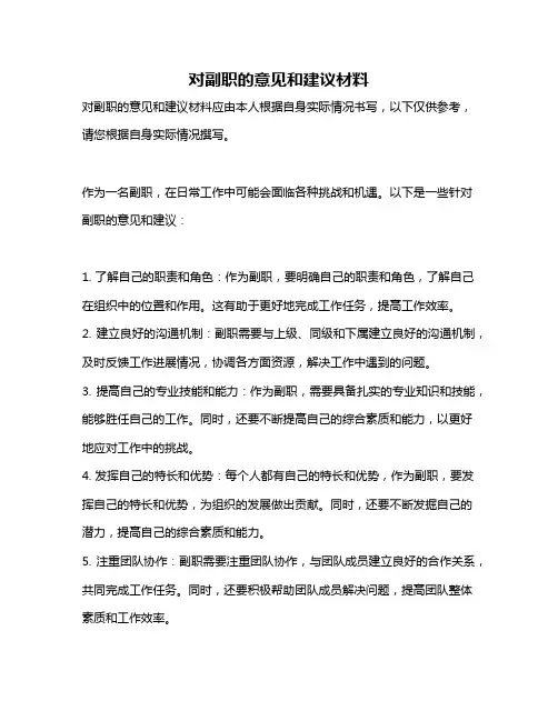 对副职的意见和建议材料