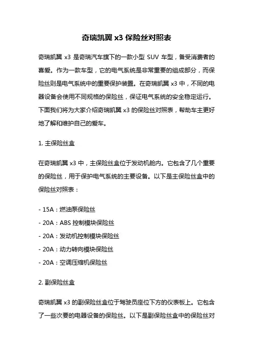 奇瑞凯翼x3保险丝对照表