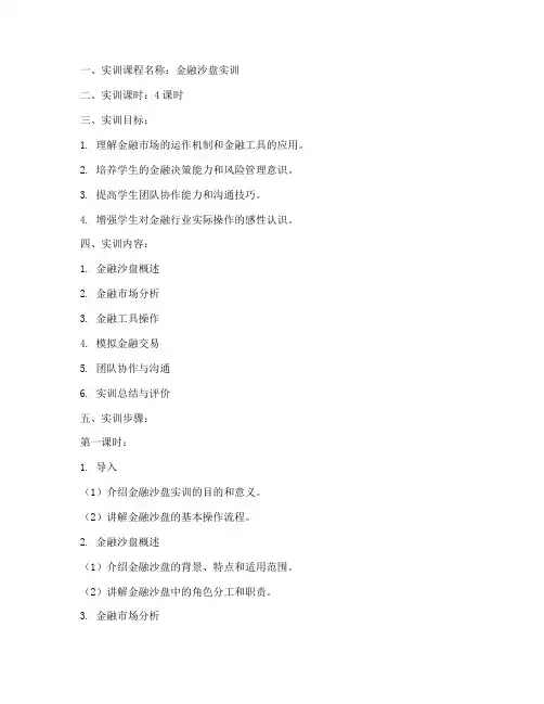 金融沙盘实训教案模板范文