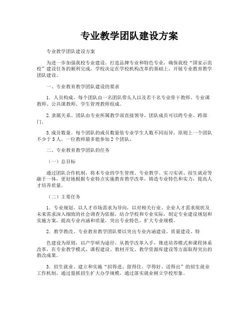 专业教学团队建设方案
