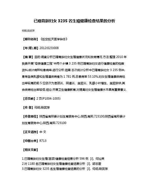 已婚育龄妇女3235名生殖健康检查结果的分析