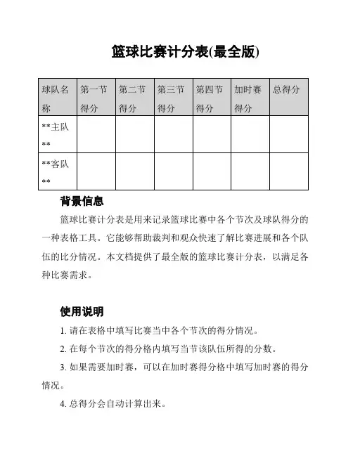 篮球比赛计分表(最全版)