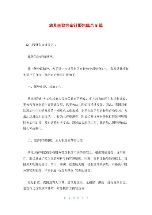 幼儿园财务审计报告集合5篇