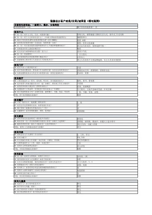 房屋装修设计24年最全需求调查表自查表(附填写案例参考)