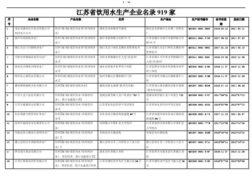 江苏省饮用水生产企业名录919家
