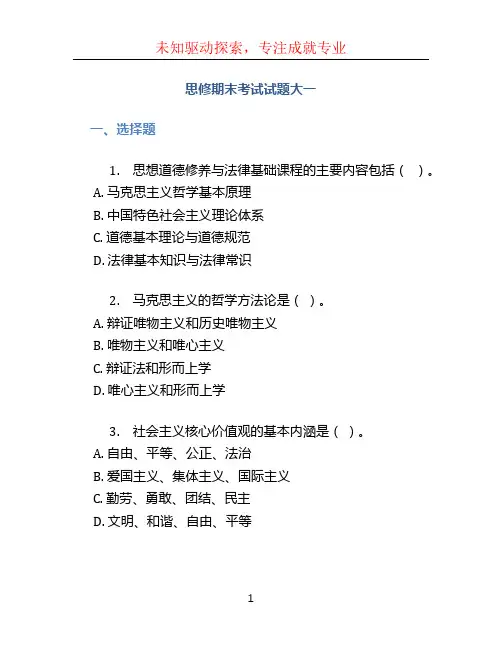 思修期末考试试题大一