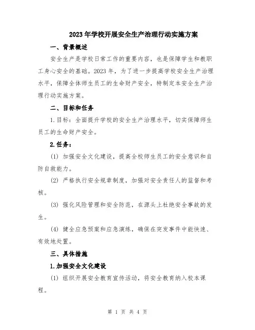 2023年学校开展安全生产治理行动实施方案