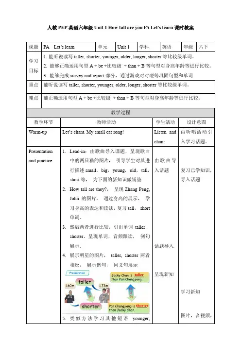 PEP人教版小学六年级下册英语教案(全册)