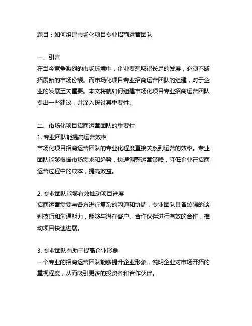 关于组建市场化项目专业招商运营团队的工作建议