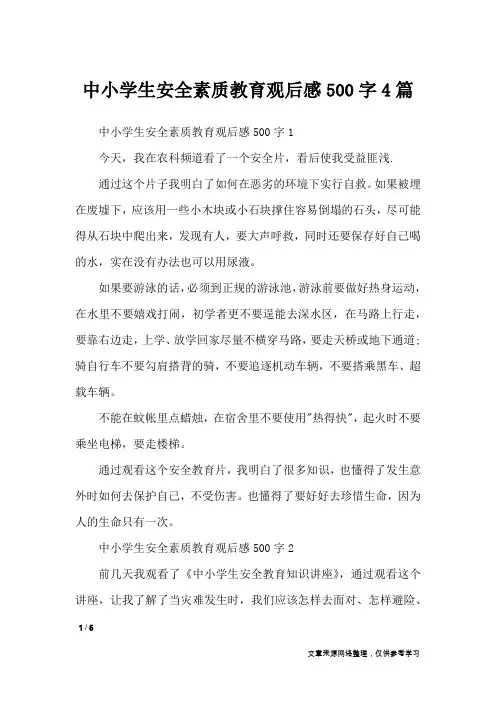 中小学生安全素质教育观后感500字4篇_作文专题