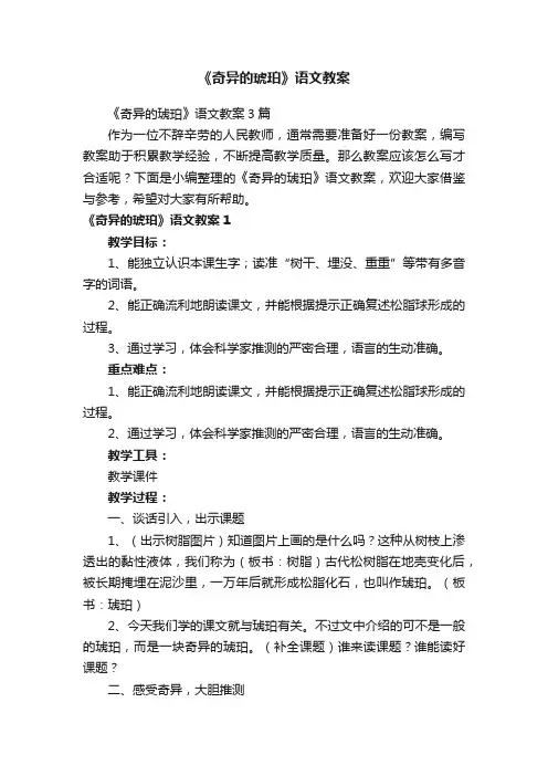 《奇异的琥珀》语文教案3篇