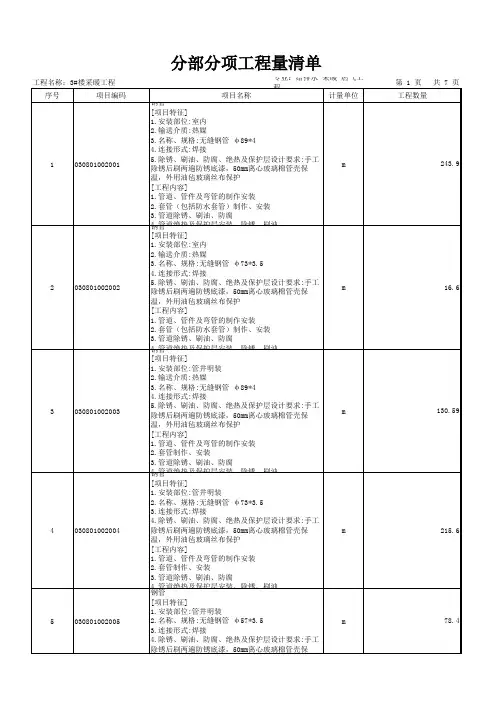 表-2 采暖分部分项工程量清单