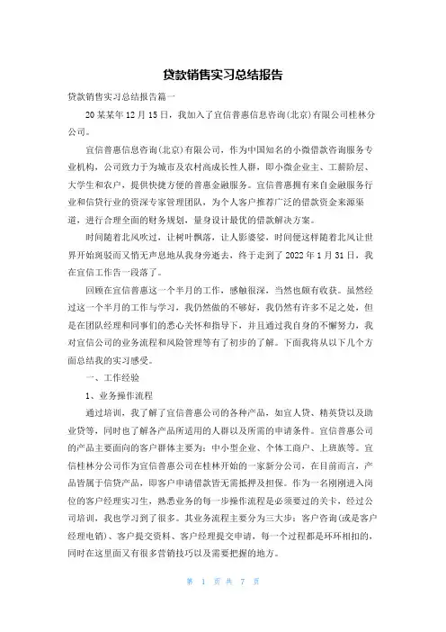 贷款销售实习总结报告