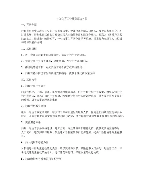 计划生育工作计划范文村级