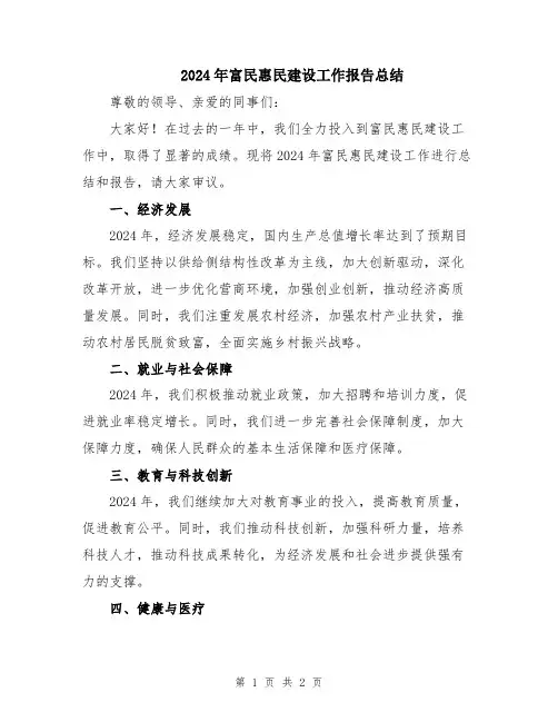 2024年富民惠民建设工作报告总结