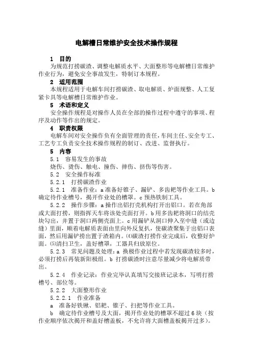 电解槽日常维护安全技术操作规程